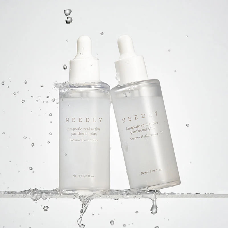 Needly Ampoule Real Active Panthenol Plus serum bottles with water splash